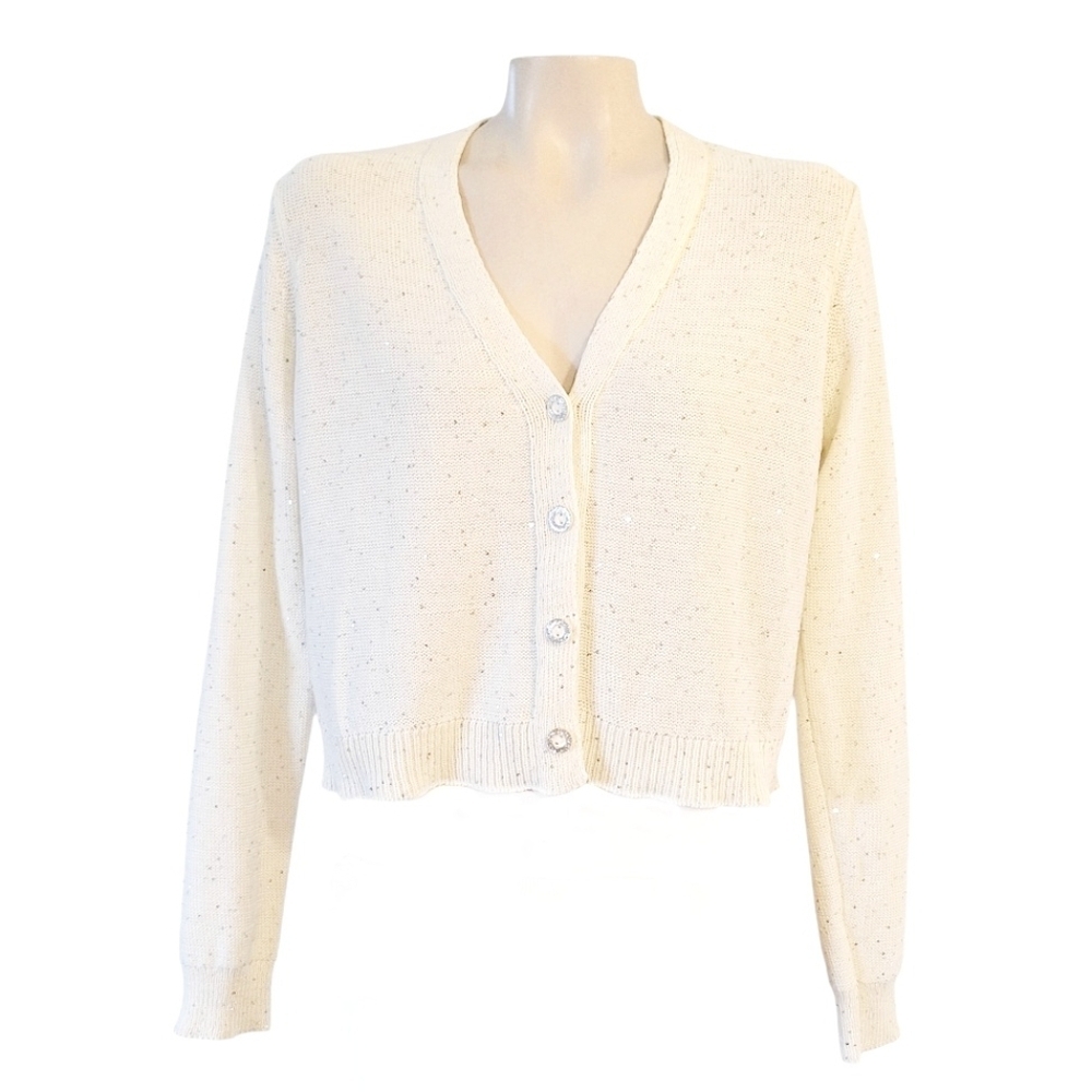 Love Tree Sparkling Sequined Crop Cardigan Sweater Angelcore Balletcore Soft M